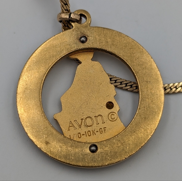 Avon Mrs. Albee Pendant 10K Gold Filled On 14K GF Flat Curb Chain 15" Vintage - Picture 8 of 13
